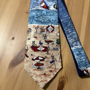 Tobasco Silk Novelty Necktie‎ Beach Theme Ocean Sailboat Tie Fun Print 0336